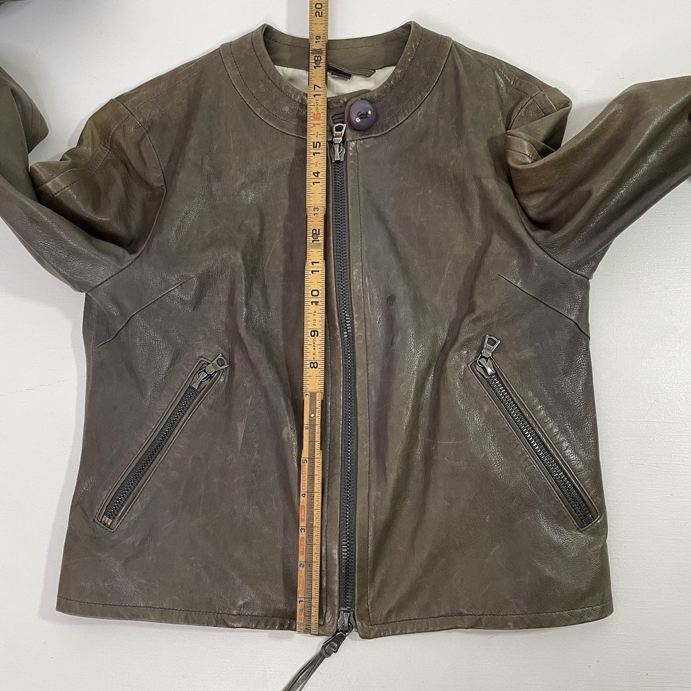 Coach Brown Leather Mid Jacket Womens Size 2 Distressed Zippers Made in Turkey - Picture 13 of 16